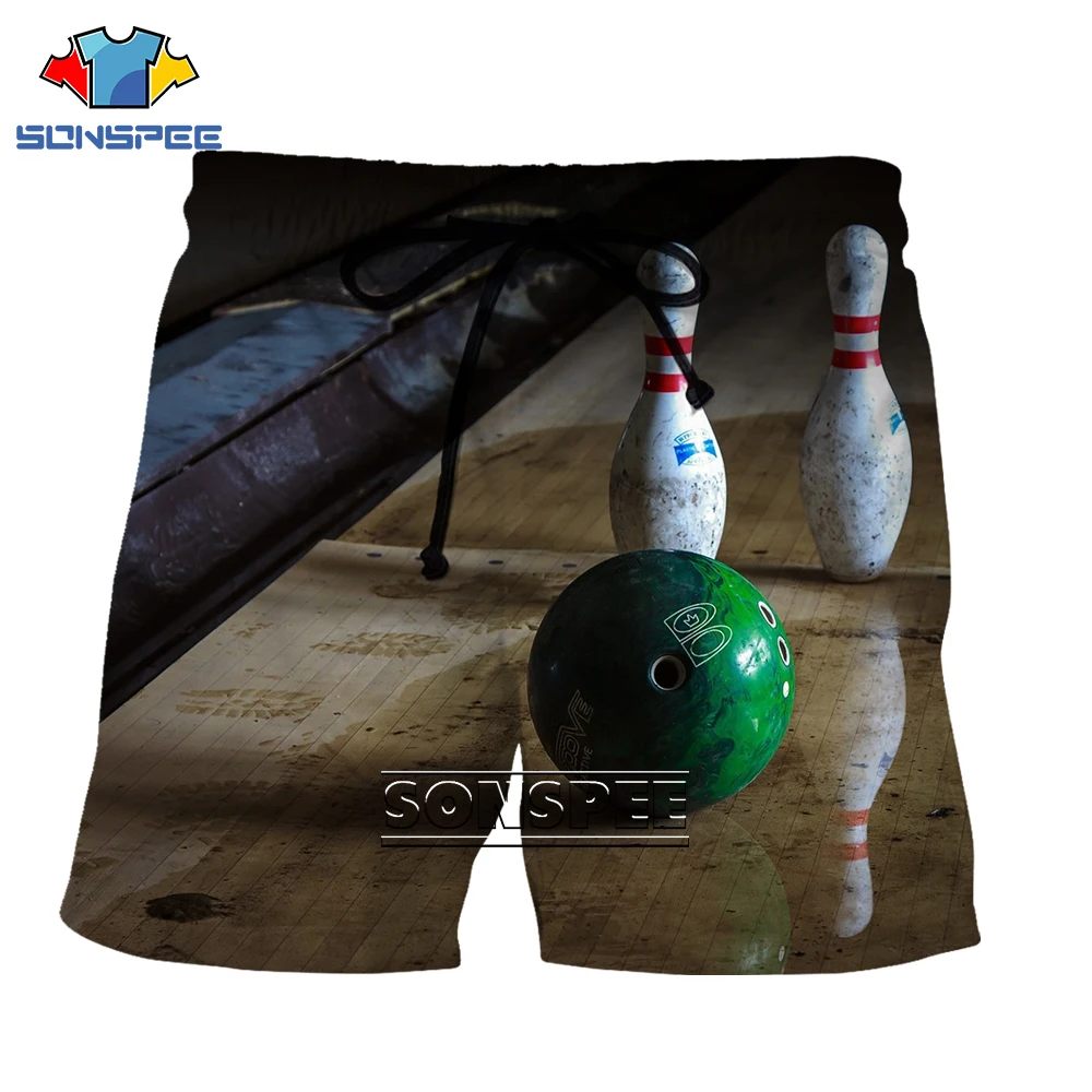 

SONSPEE Bowling Ball Sports 3D printing Fashion Harajuku Summer Streetwear Oversized Cool Hawaii Casual Beach Shorts Men Short