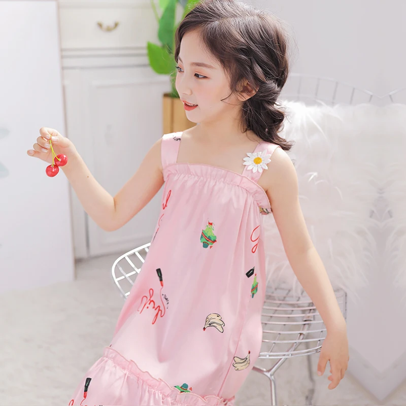 Летняя ночная рубашка для девочек сорочка маленьких с мультяшным рисунком