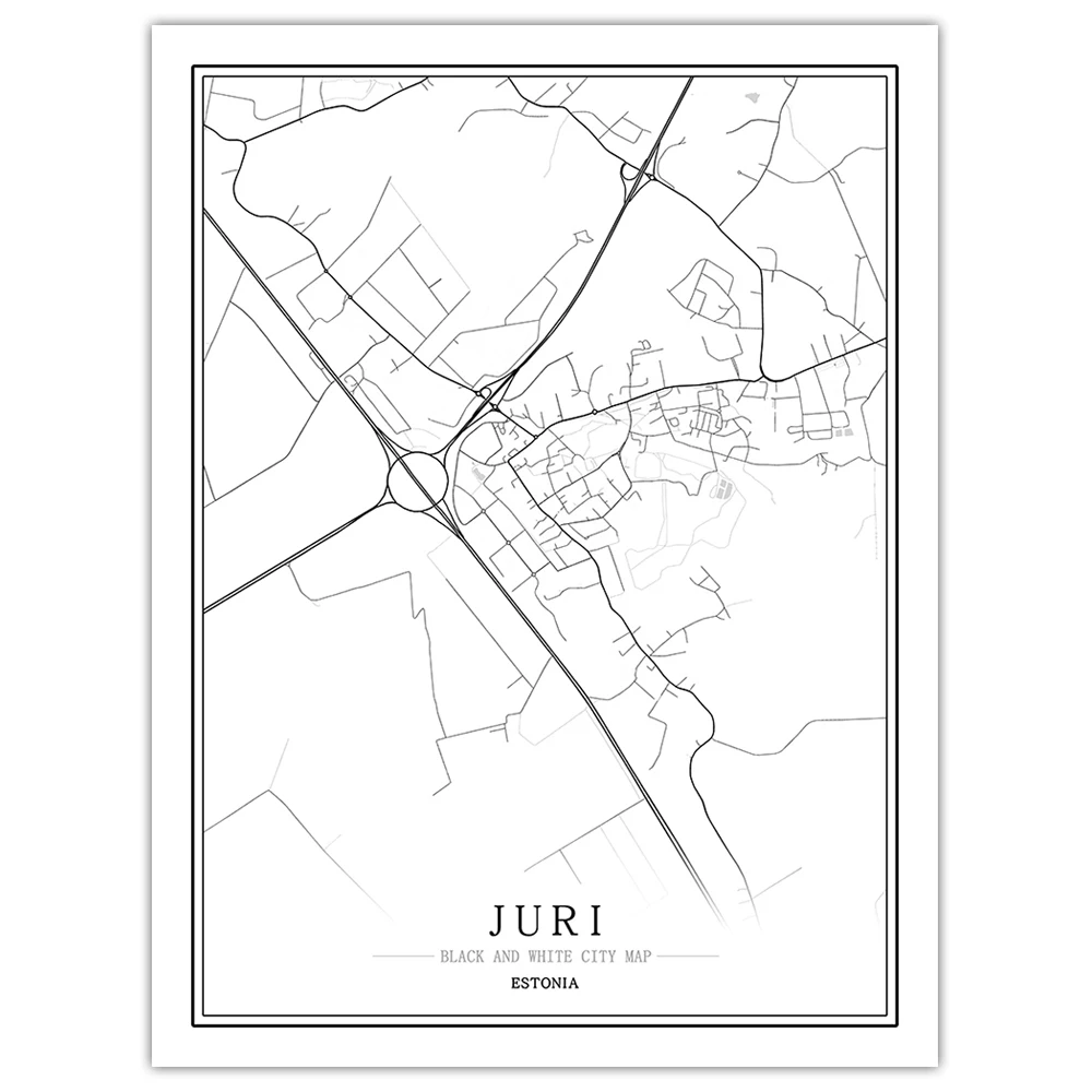 Черно-белая карта мира, Таллинн, Саку, Тарту, вилянди, гостиная, домашний декор, настенные художественные рисунки, панно, картины - Цвет: Juri