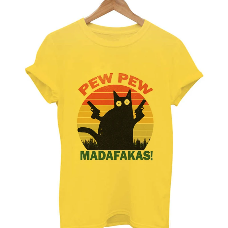Желтый Vogue Pew Madafakas принт женская черная футболка с принтом блаумори пистолетом