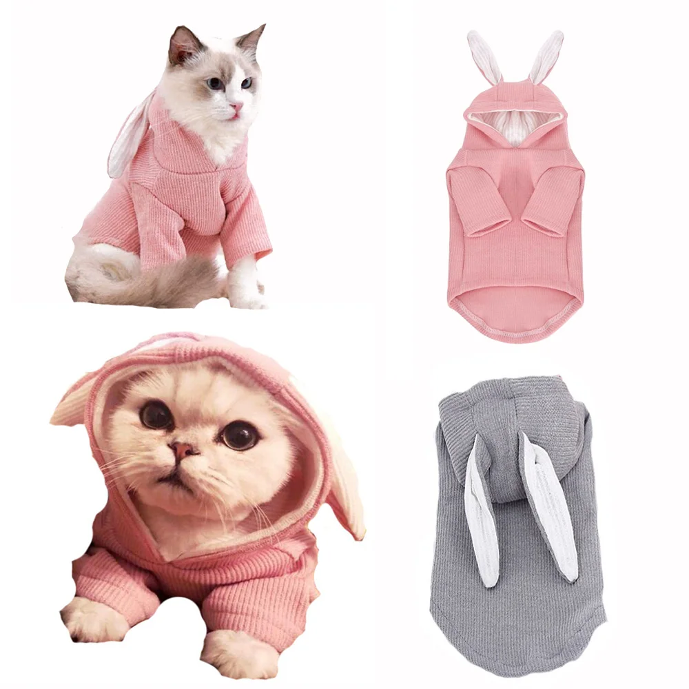 Pet Hoodie Cat Clothes Rabbit Outfit With Bunny Ears Cute Sweatshirt Spring Autumn Cats Knitted Sweater Puppy Small Dog |