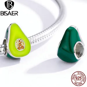 Авокадо бусины бисаер Лидер продаж 925 пробы серебро зеленая эмаль Авокадо Фрукты бусины Подвески подходят для женщин Браслеты DIY Ювелирные изделия EFC129