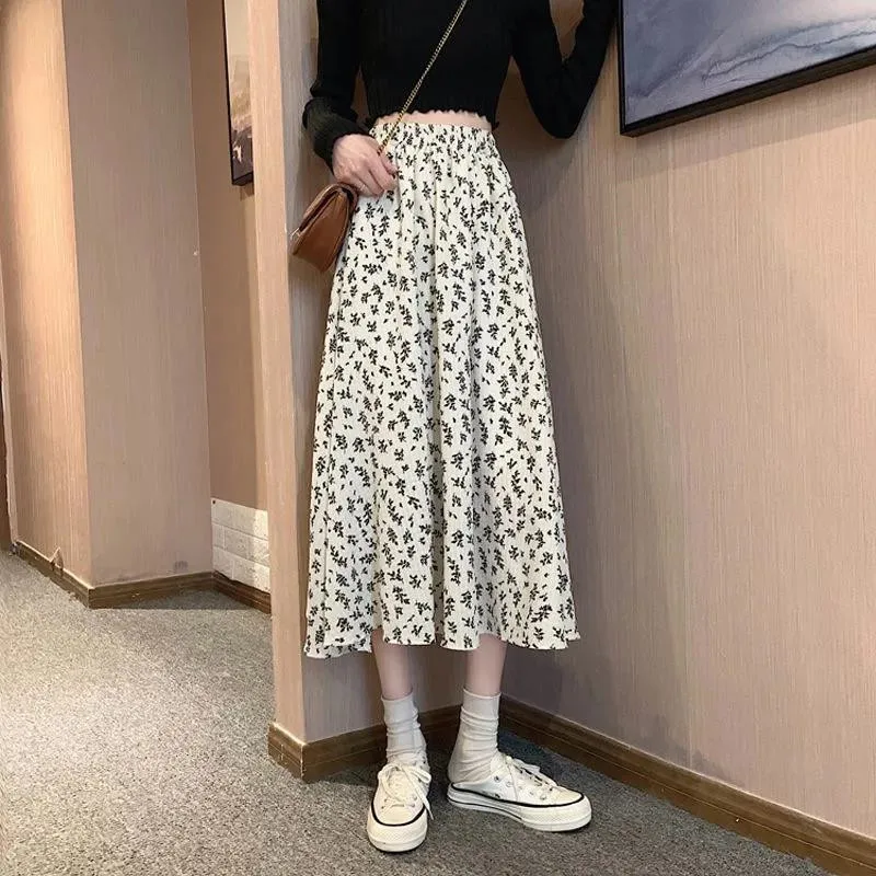 

Женские юбки Harajuku с высокой талией, юбки с цветочным принтом для женщин, весна-осень, винтажная юбка миди, Женская длинная юбка в Корейском с...