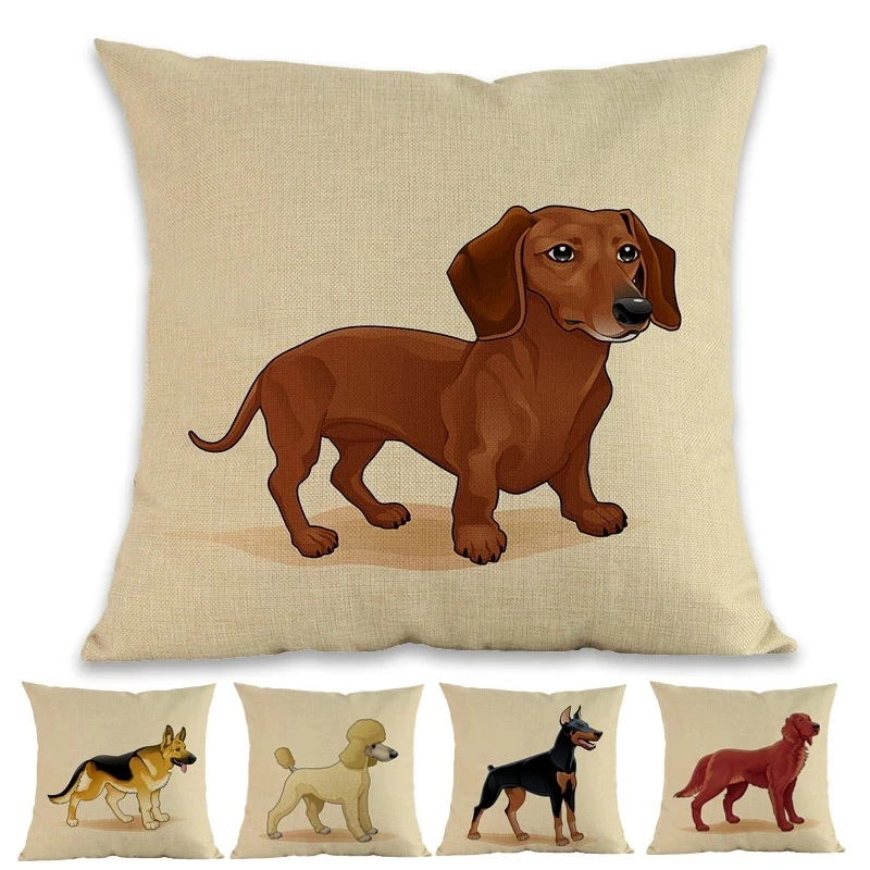 

Наволочка с рисунком животных, собак, Такса, овчарки, пуделя, подушка, украшение для дома, диванная подушка, чехол