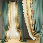 Бархатная штора в европейском стиле, зеленая Роскошная занавеска в американском стиле для спальни, гостиной, французского окна с вышивкой