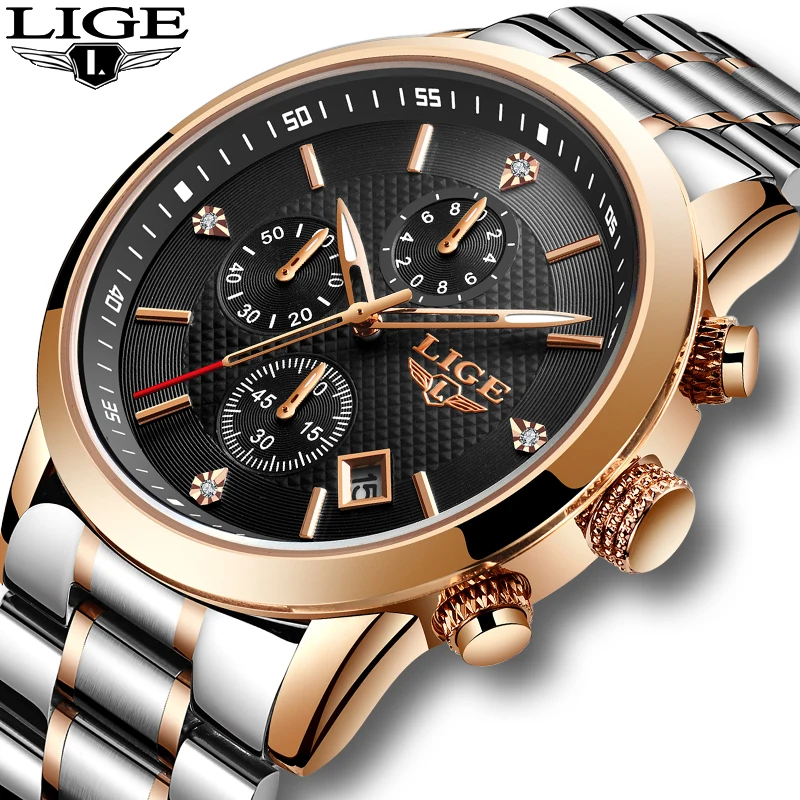 Relogio Masculino мужские часы LIGE Лидирующий бренд Роскошные с хронографом модные для