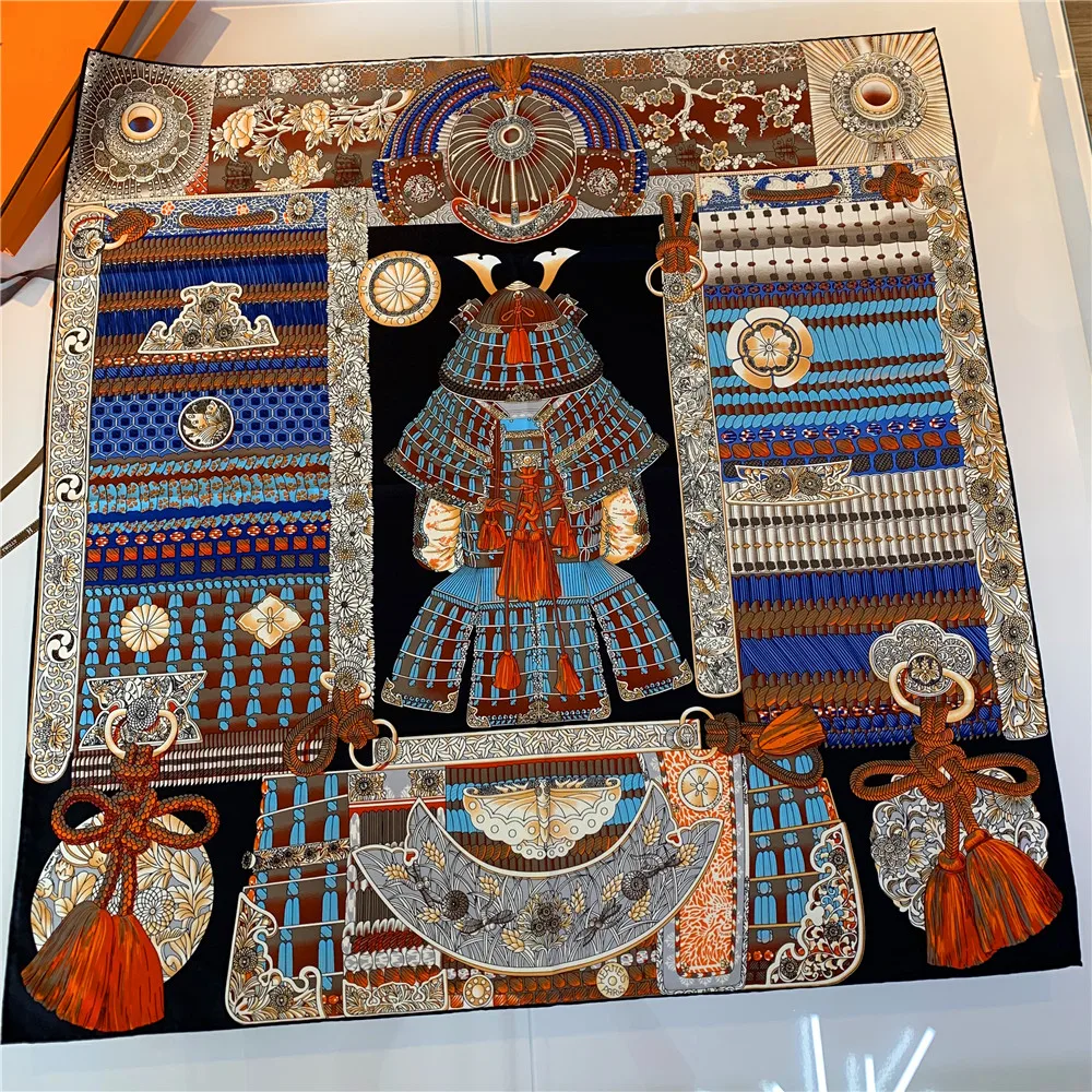 90 cm manueller handgerollter Twill-Seidenschal für Damen, Krieger-Rüstung, gekräuselt, quadratische Schals, Echarpes, Foulards, Femme, Wickeltuch, Bandana, Hijab – Detail 9
