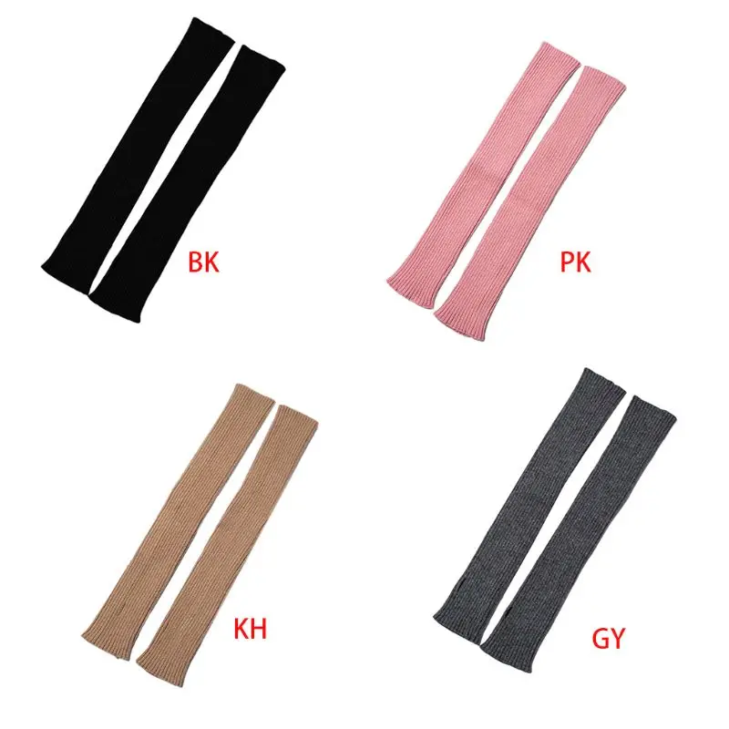 

Womens Winter Ribbed Knit Long Fingerless Gloves Over Elbow Arm Warmer Sleeve