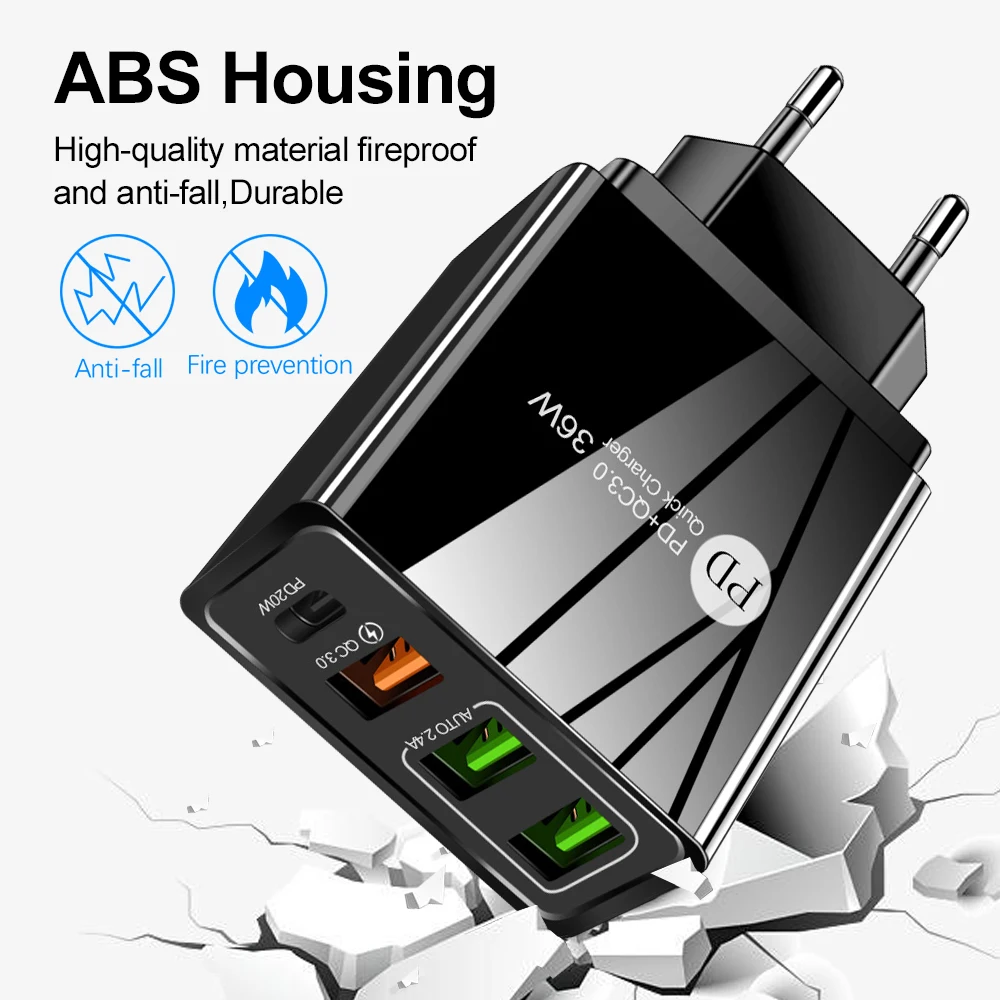 USB мобильный телефон зарядное устройство с функцией быстрой зарядки QC 3 0 4 PD C по