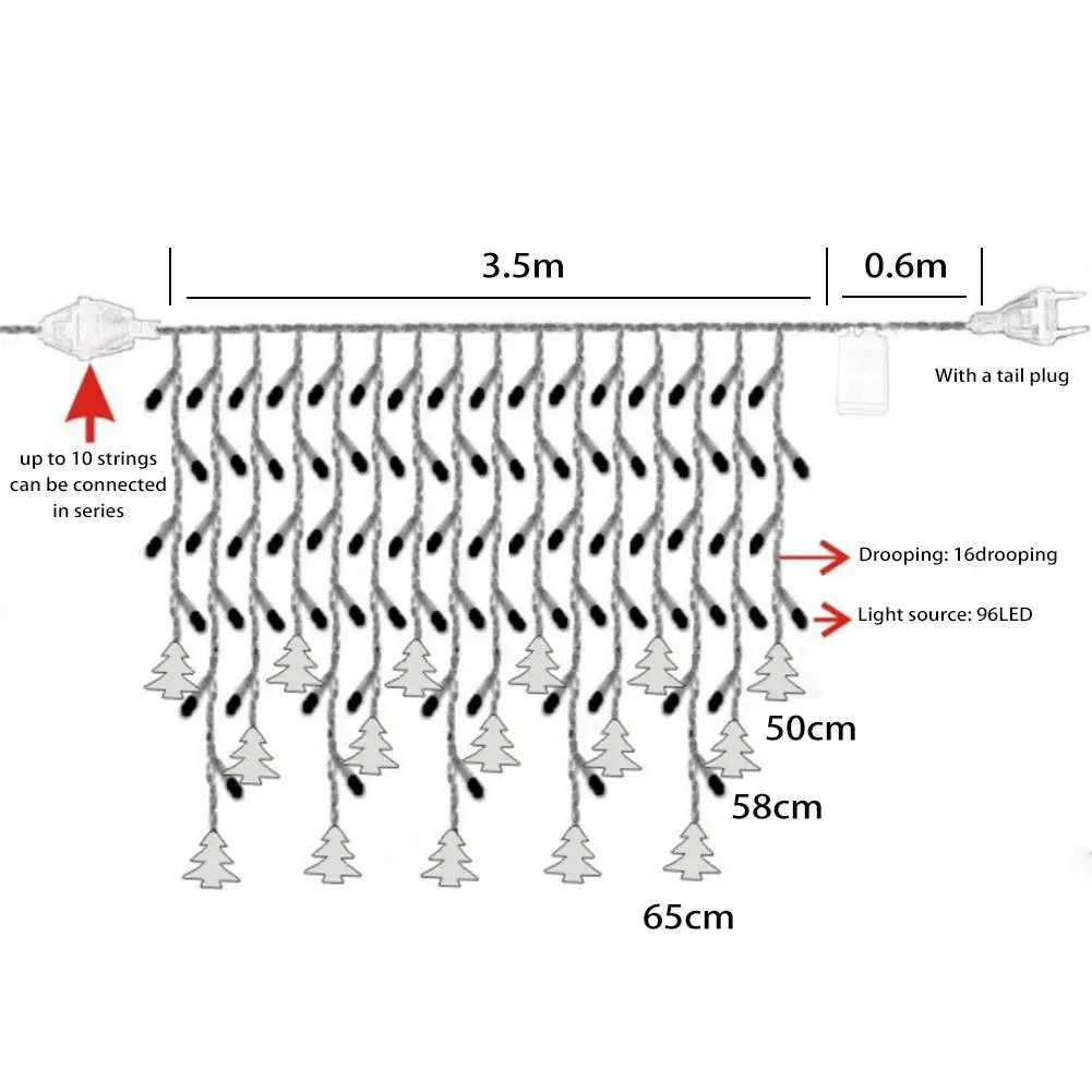 

Garland Christmas LED Curtain Tree String Fairy Light 96Leds Outdoor Holiday Party New Year Decor 220V EU US