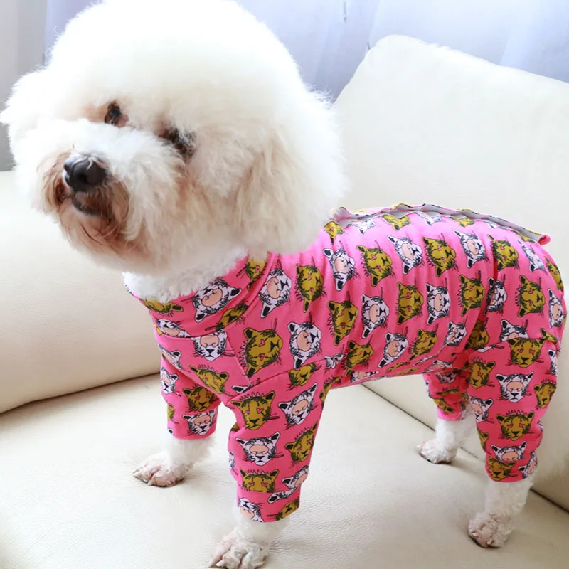 

Pet Dog Jumpsuit Thin 100%Cotton Printed Overalls Puppy Clothes Protect Belly Stretchy Pajamas For Small Dogs Poodle Home Wear