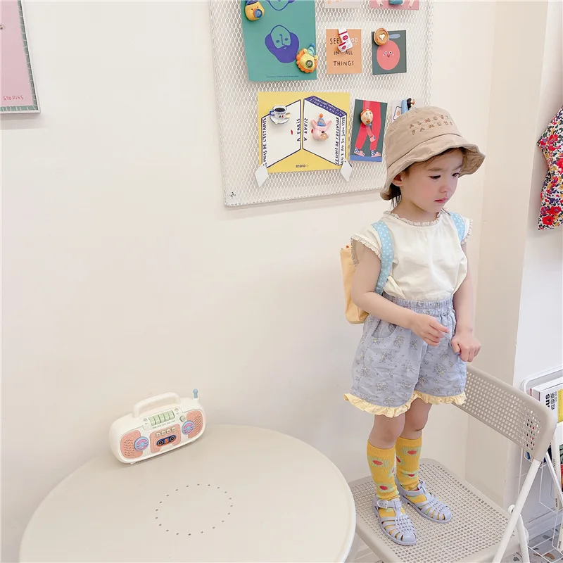 

Koodykids New Baby Grils Solid Blue Short Sleeve Shirts Summer Kids Baby Girls Soft Beige Shirts For Kids 1-6 Years