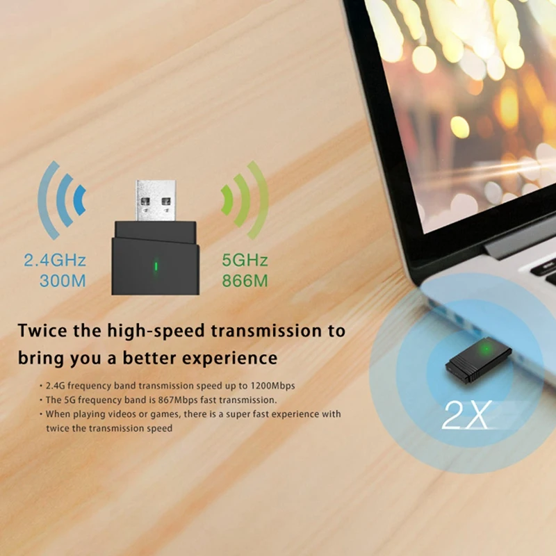 

EZCast 1200M Dual-Band USB3.0 Wireless Network Card Supports BT5.0 Bluetooth MIMO Multi-Function 11AC+5.8G+2.4G