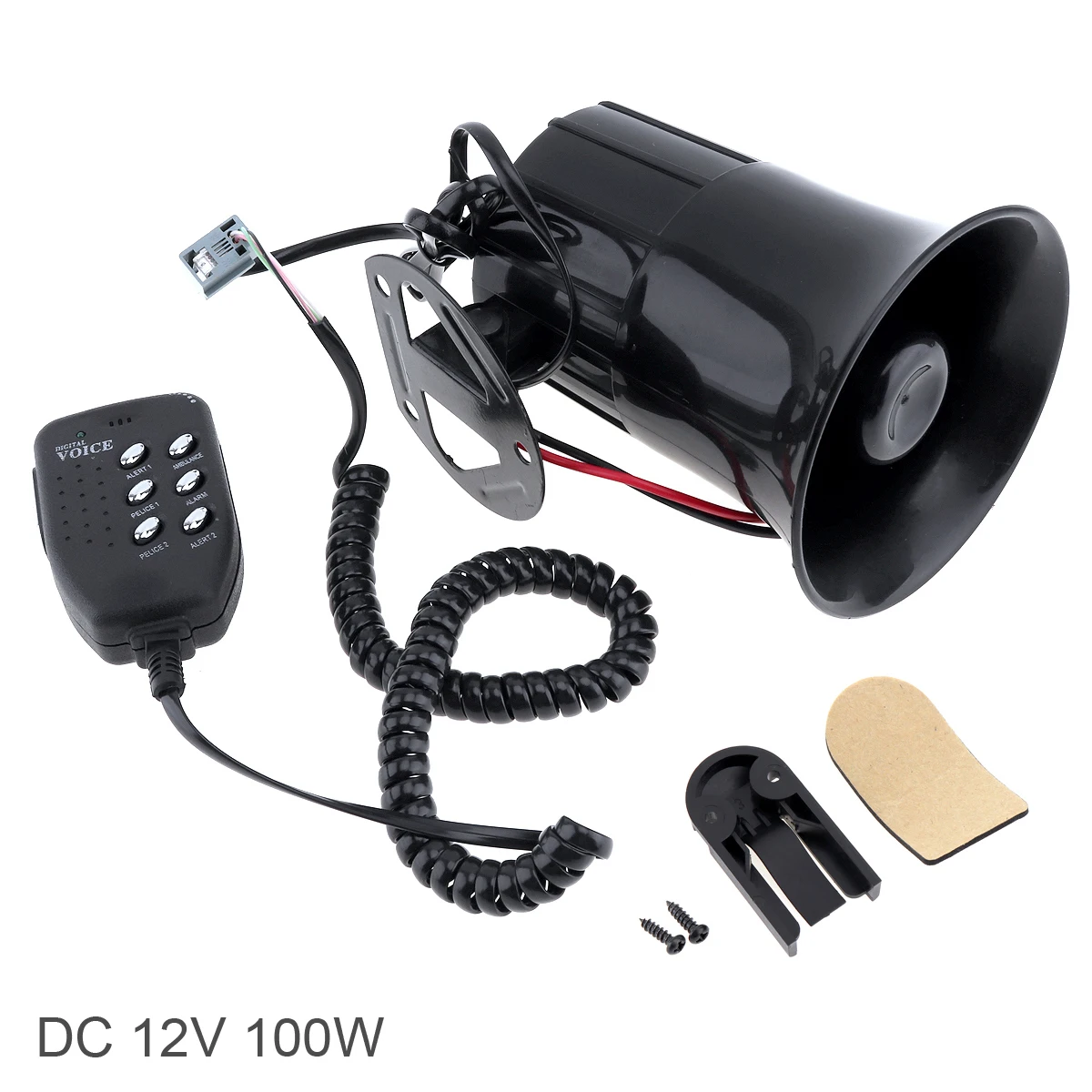 Bocina de aire negra para coche, megáfono con 6 sonidos, 12V, 100W, 120-150dB, sirena, altavoz, micrófono