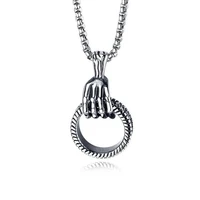 retro gothic hand bone grab circle pendant sliding chain necklace for men exquisite alloy punk party pendant chain 2022 trend