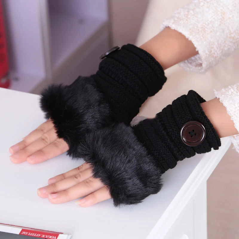 

1 Pair Cute Fashion Women Autumn Winter Soft Comfort Warm Mitten Female Ladies Solid Arm Warmer Knitting Gloves