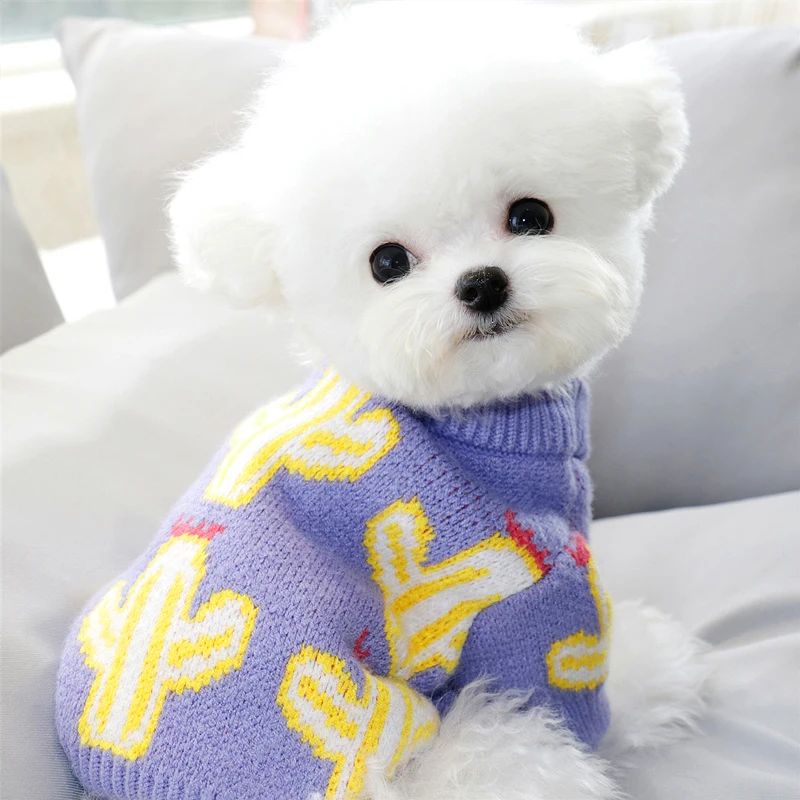 

Autumn and winter thick cactus print pet knitted sweater cat Teddy Bichon Pomeranian Schnauzer small dog dog clothes