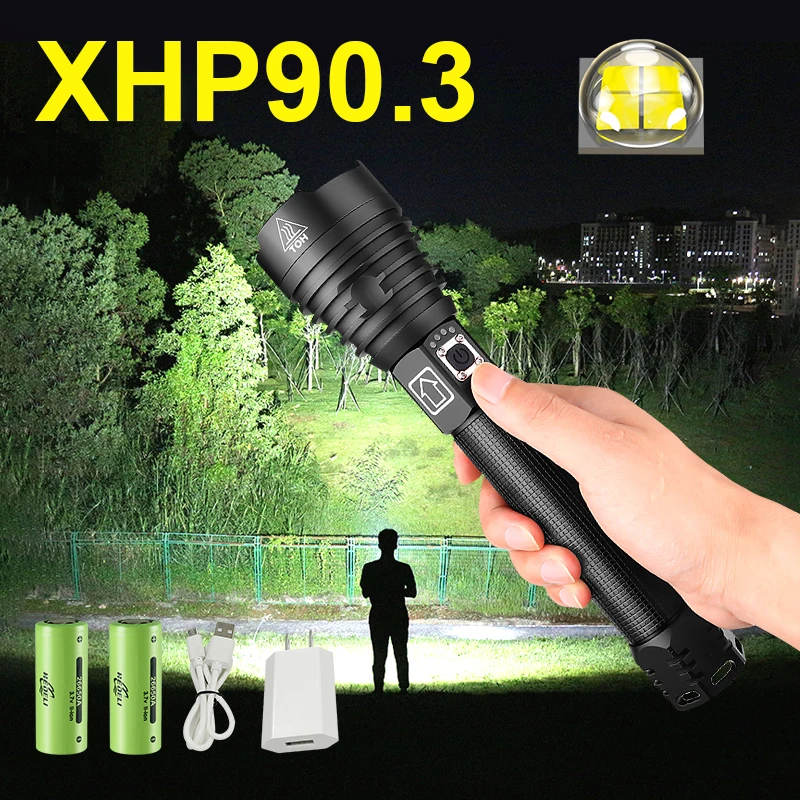 

Новый XHP90.3 самая мощная светодиодная вспышка светильник 18650 USB Перезаряжаемые светодиодный тактический вспышки светильник XHP90 XHP70 увеличива...