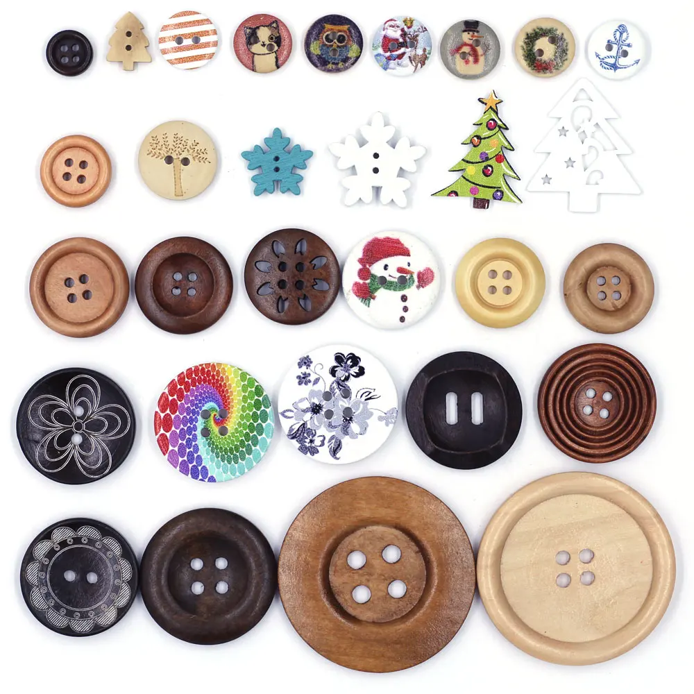 50 шт. круглые деревянные элементы с двумя отверстиями 15 мм|Пуговицы| |