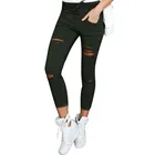 Женские брюки-карго с завышенной талией, эластичные облегающие брюки-карандаш с дырками, однотонные уличные брюки для женщин, 2021