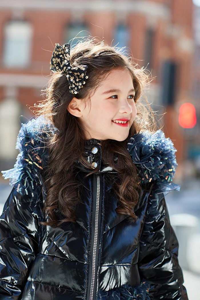 

High-end Brand Children Glossy Stitching Down Coat Winter Thicker Warm Hooded Outerwear White Duck Down Jackets For Girls Y3387