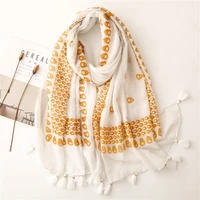 female cotton and linen feel scarf mesh white bronzing thin style large shawl literature and art temperament