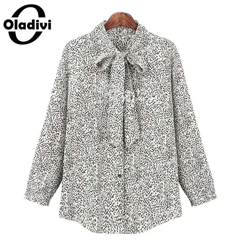 

Блузка Oladivi Женская с длинным рукавом, модная рубашка оверсайз с принтом, элегантная офисная одежда, 5XL, весна 2021