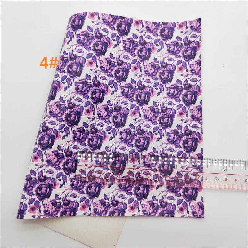 Листы из искусственной кожи с принтом фиолетовых роз и цветов 21 х29 см 6S52A | Дом сад