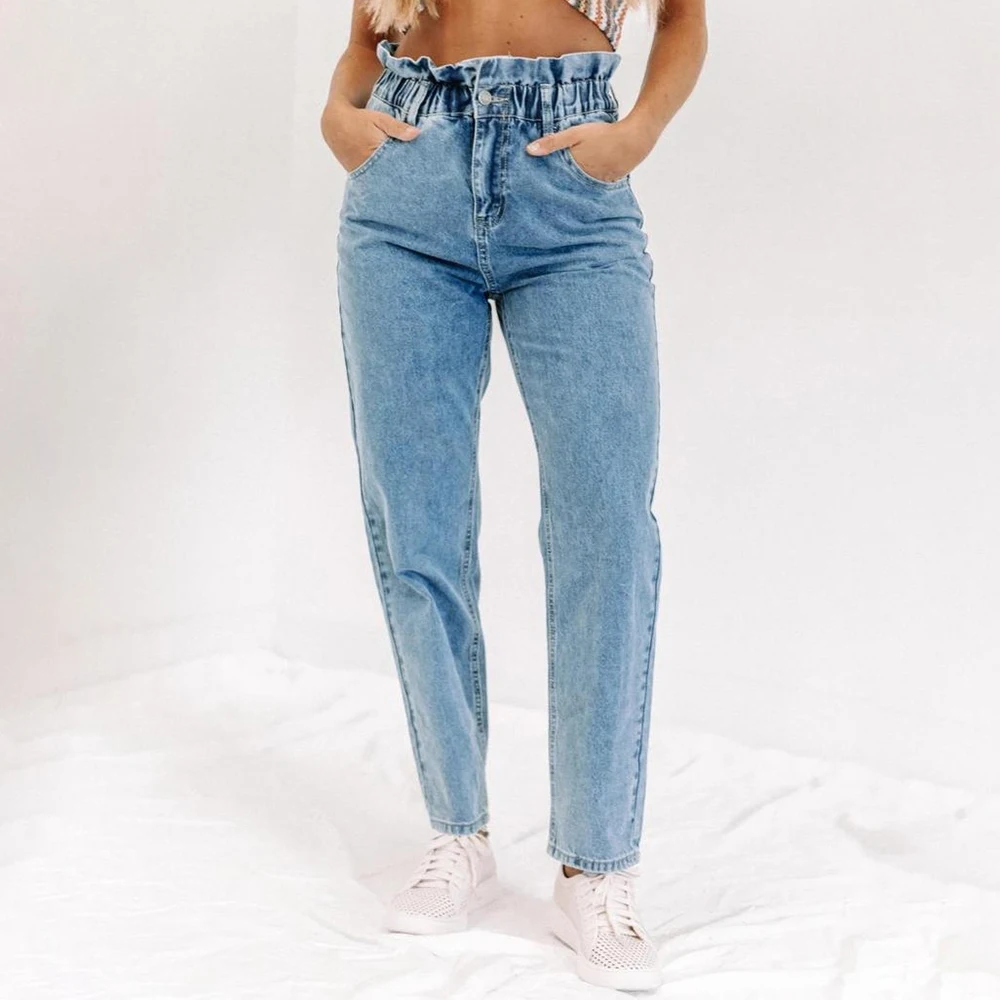 New Autumn Winter Fashion Casual Denim Pants Womens Jeans High Waisted Straight Trouser for Women Blue Ankle-Length D30 | Женская одежда