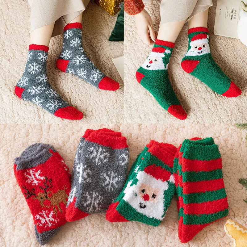 

Cute Christmas Socks Warm Skin-friendly Soft Fluffy Floor Socks Soft Comfortable Breathable Durable Coral Velvet Thermal Socks