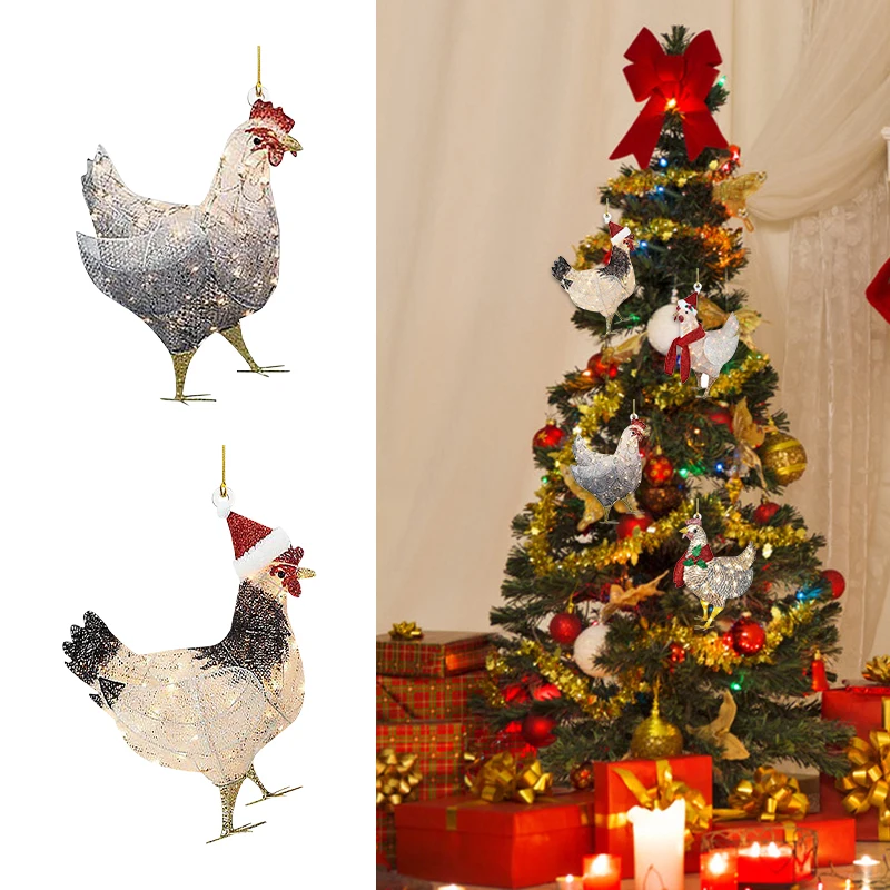 

1pcs Christmas Scarf Chicken Ornaments, Christmas Tree Decorations Christmas Ornament for Family Scarf Chicken