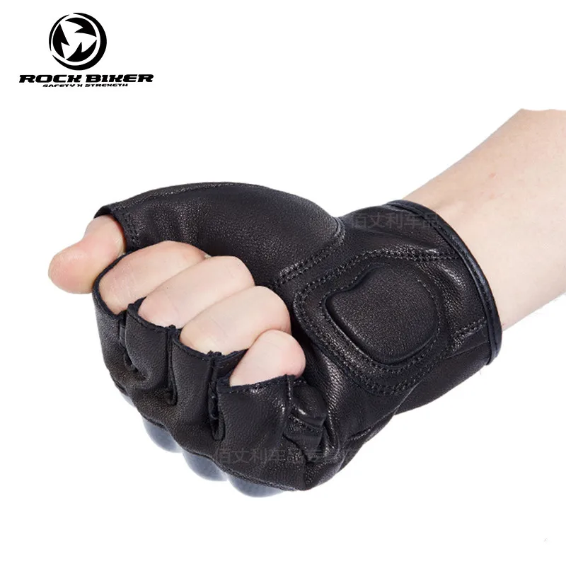 

Black Half Finger Motorcycle Leather Gloves Goatskin Carbon Fiber Motocross Gloves Men Summer Riding Gloves Sports Gear Wearable