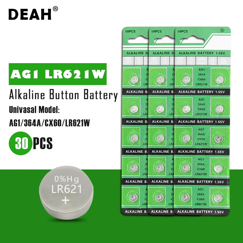 DEAH 30 шт. 1 55 в AG1 LR621 щелочная батарея для монет 164 LR621W CX60 364A SP364 TR621 кнопки батареи