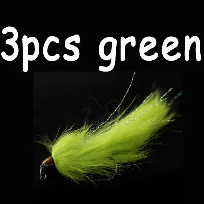 green 3pcs 3 шт. зеленый черный, белый цвет конус Медь шарик голова бас Щука Стример Летать форель мух для рыбалки рыболовные приманки 1/0 Абердин рыболовный крючок - Цвет: green 3pcs