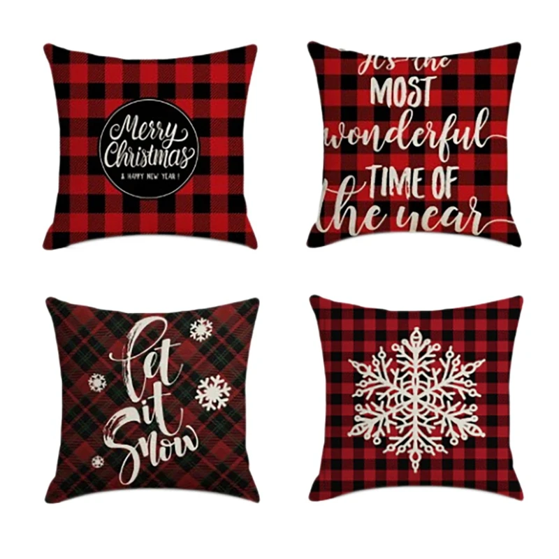 

4Pcs Christmas Pillowcase Santa Square Home Decor Linen Pillow Cases Cushion Covers for Sofa Car Cozy 45X45cm N