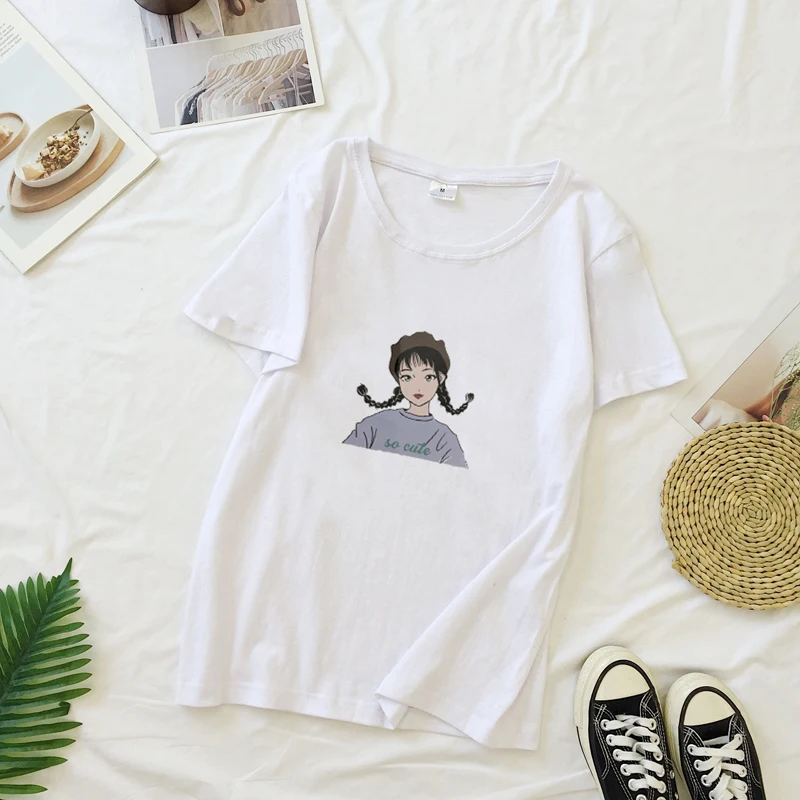 Lucyever в стиле Харадзюку для женщин летняя хлопковая футболка лета с коротким