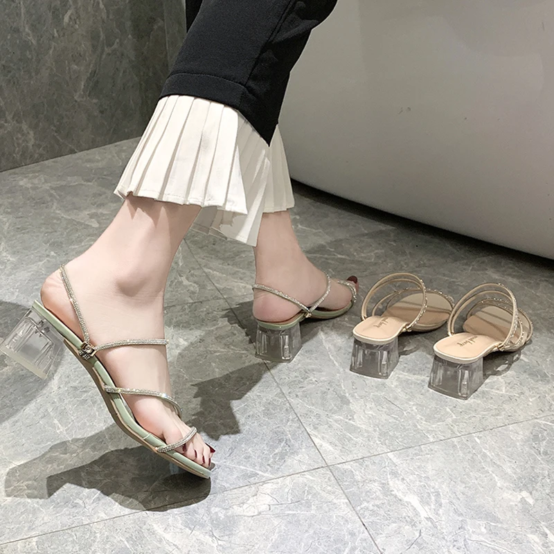 

High Heel Sandal for Women Pvc Shoes Med Two Weare All-Match Suit Female Beige 2021 Summer High-heeled Plastic Medium Fashion E