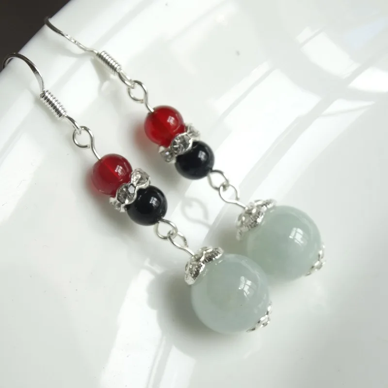 Женские серьги из серебра 925 пробы с натуральным Изумрудом и агатом 10