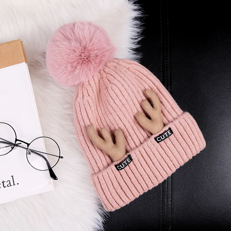 Новинка 2019 оленьи рога Женская Зимняя шерстяная шапка ins корейские теплые