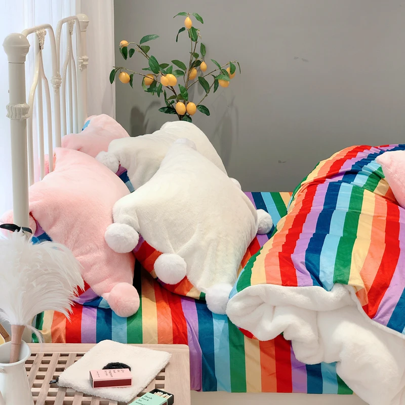 Зимний мультфильм Радуга набор для печати бархатные постельные принадлежности