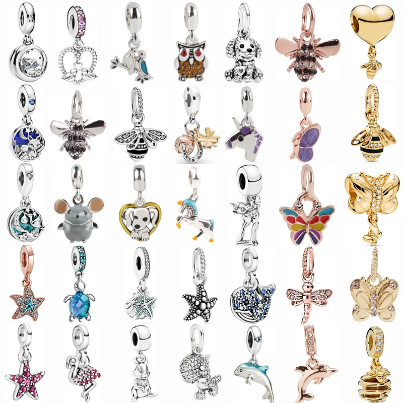 

45 Kinds Bee Butterfly Owl Bird Fox Animal Dangle Charm Beads Fit Original Pandora Charms Silver Color Bracelets Jewelry Pendant