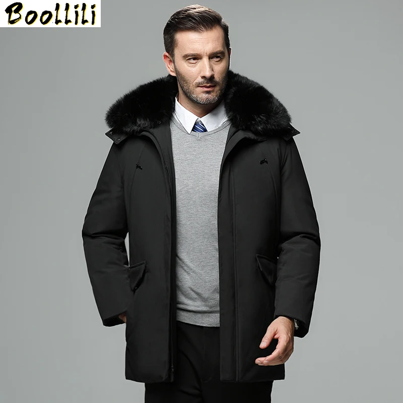 Winter Brand Men's Jacket Russia Coat Hat Fur Collar Thick Windproof Waterproof 70% White Duck Down Jacket Men -25 Degree