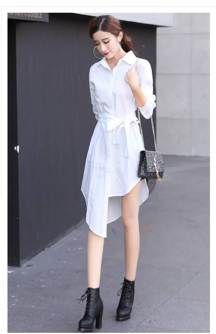 

Women's 2020 Spring And Autumn Blusas Mujer De Moda Mid-length Shirt Korean loose Waist Was Thin Black Sexy Plus Size Shirt F115