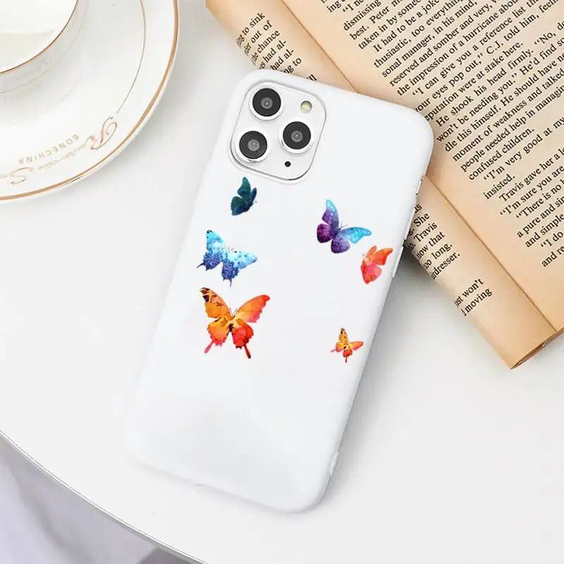 

Blue butterfly watercolor beautiful Phone Case White Candy Color for iPhone 11 12 mini pro XS MAX 8 7 6 6S Plus X SE 2020 XR