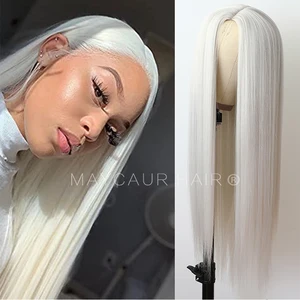 Maycaur короткий черный парик из синтетических волос с фронтальным париком с натуральным ворсом, термостойкие коричневые прямые парики для женщин 16 дюймов