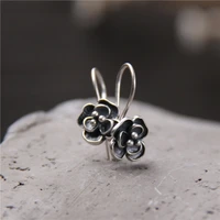 classical and simple silver jewelry s925 vintage sterling silver rose earrings thai silver ethnic style womens earrings ear car