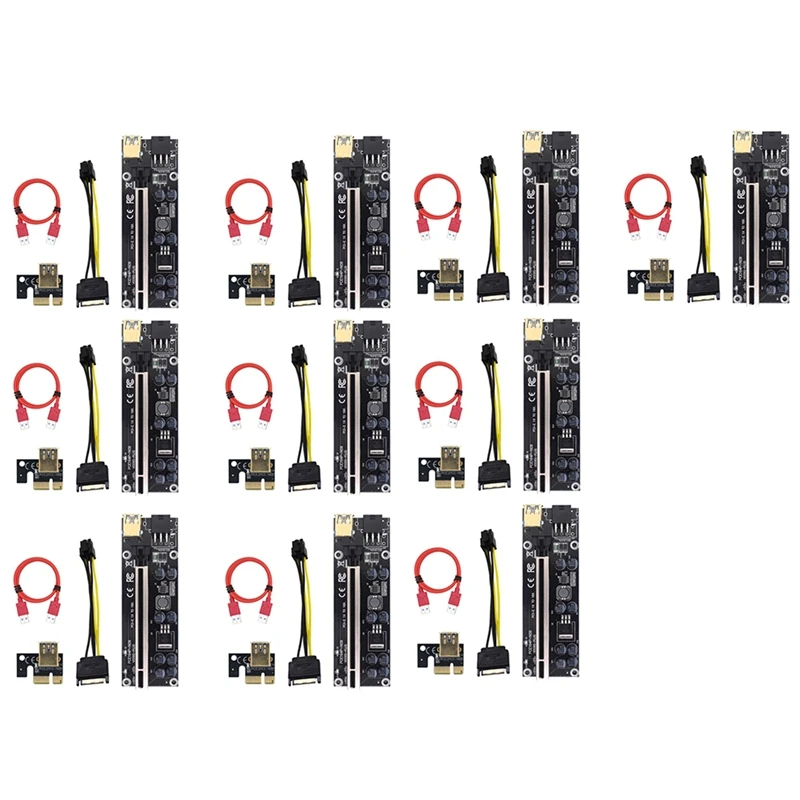 10Pcs PCI-E Riser Card 009S Plus PCIE PCI E Extender GPU X16 USB 3.0 to 6Pin Adapter Cable Mining Riser for Video Card