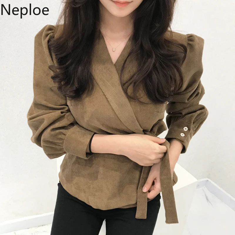 Neploe Корейская шикарная v-образный вырез тонкая талия на шнуровке однотонная