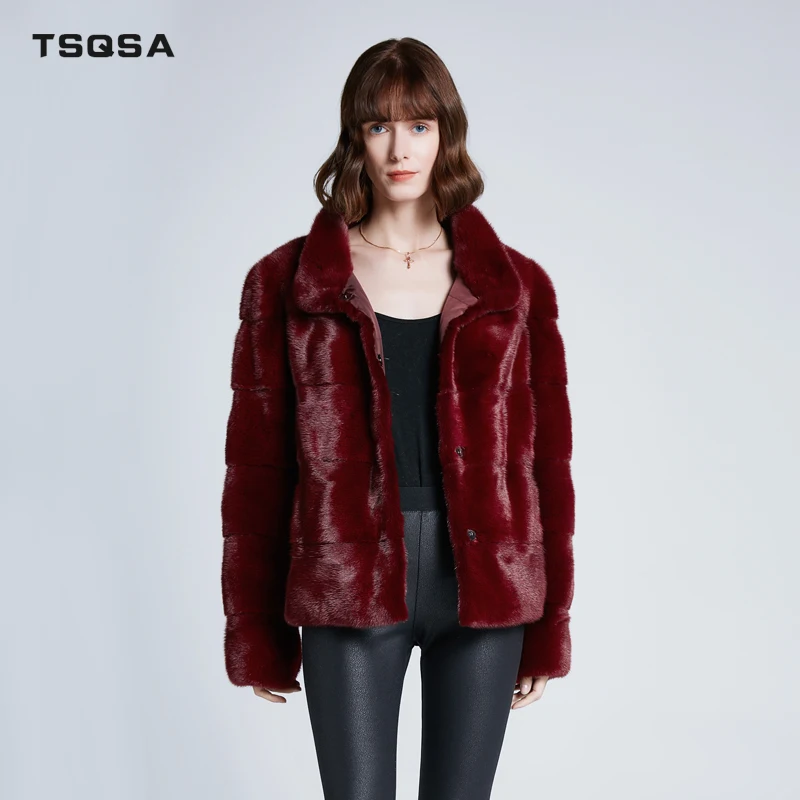 TSQSA, женская зимняя теплая шуба из натурального меха норки, повседневные женские шубы, уличный стиль, женская одежда TAC1960
