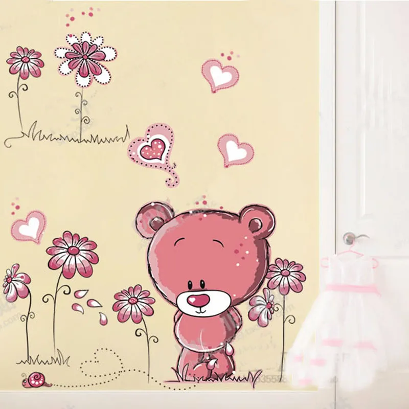 

Korean Self Adhesive Wall PVC Removable Cute Love Bear Wall Stickers Bedroom Kid Room Bedroom Warm Creative Wallpapers